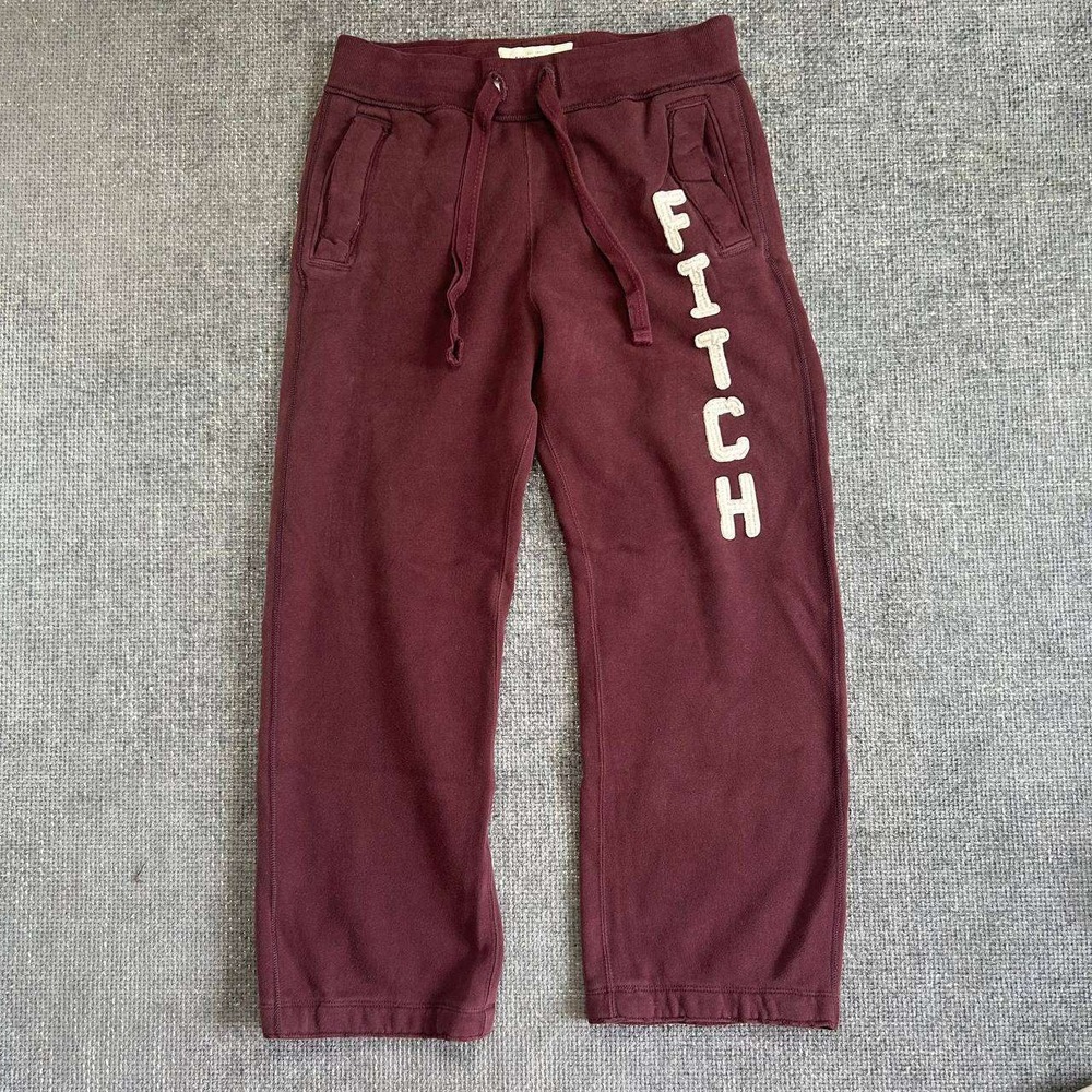 Abercrombie & Fitch Sweatpants Mens XL Burgundy Y2K Logo Joggers Fleece Pants